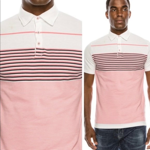 Project Red Other - NWT Mens Polo shirt coral pink stripes but…